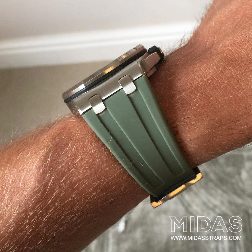 MIDAS AP Khaki Green Rubber Strap for Audemars Piguet Royal Oak