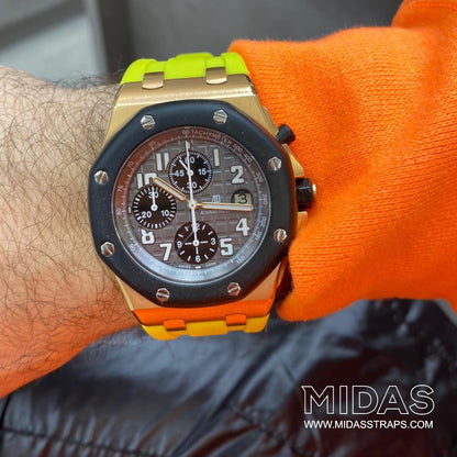 Audemars Piguet Royal Oak Offshore 42mm acid green rubber strap lifestyle poolside MIDAS