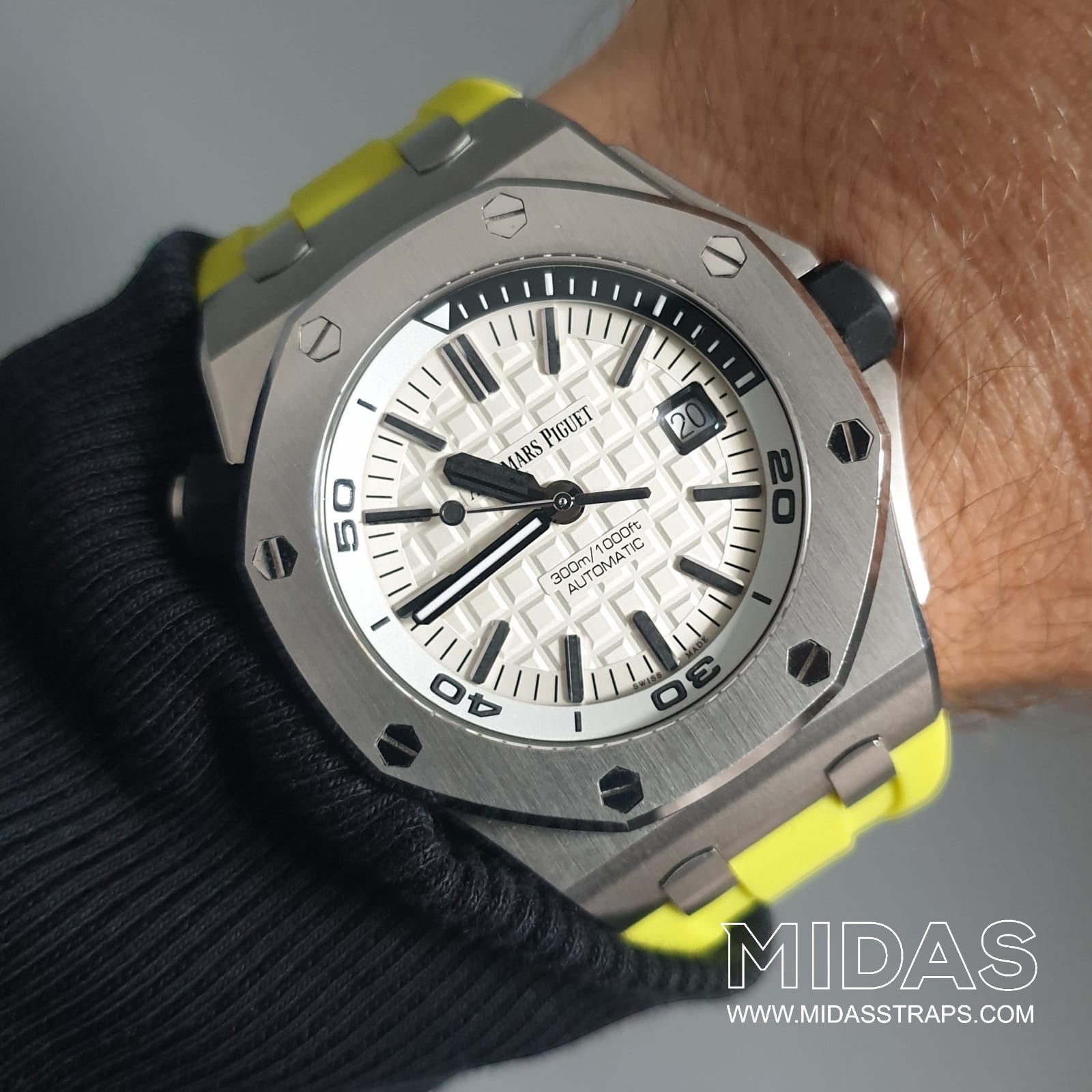 Audemars Piguet Royal Oak Offshore 42mm acid green OEM replacement strap on wrist MIDAS