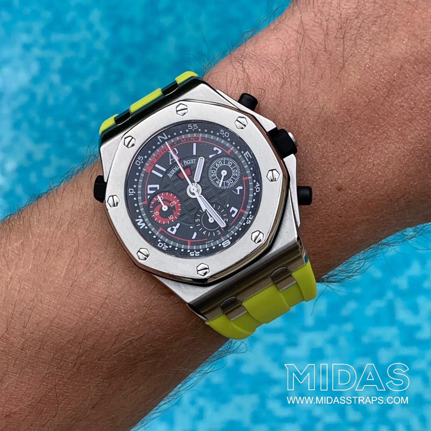 Audemars Piguet Royal Oak Offshore 42mm acid green OEM replacement strap on wrist MIDAS