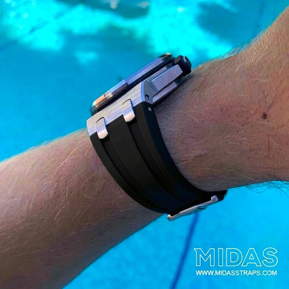 MIDAS AP Royal Oak Offshore Diver 15710ST black rubber replacement strap wrist shot