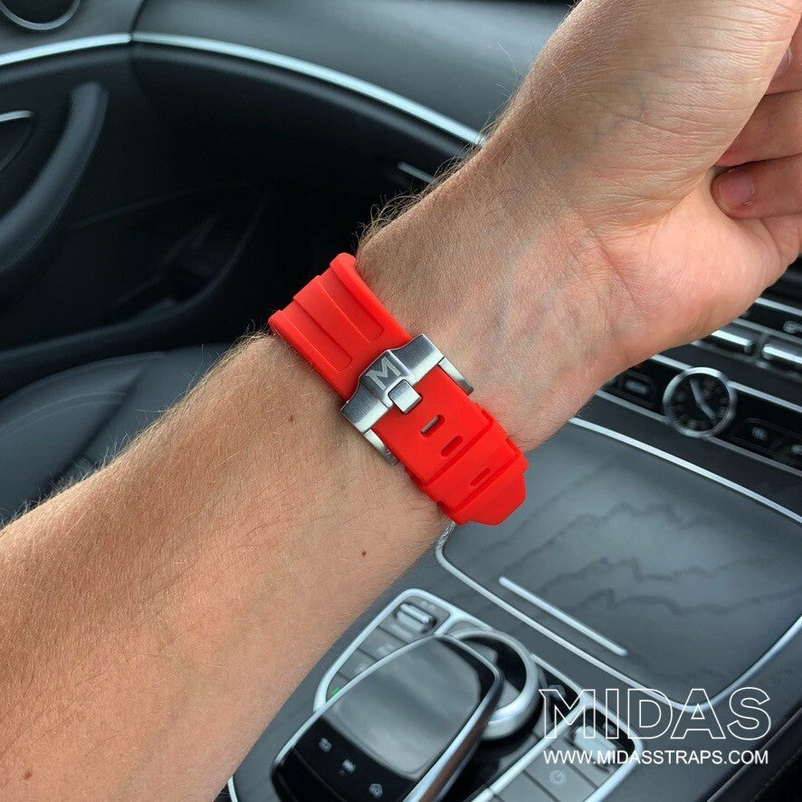 Audemars Piguet Royal Oak Offshore 42mm red OEM replacement strap on wrist MIDAS