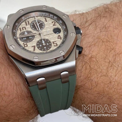 Audemars Piguet Royal Oak Offshore 42mm khaki green OEM replacement strap on wrist MIDAS