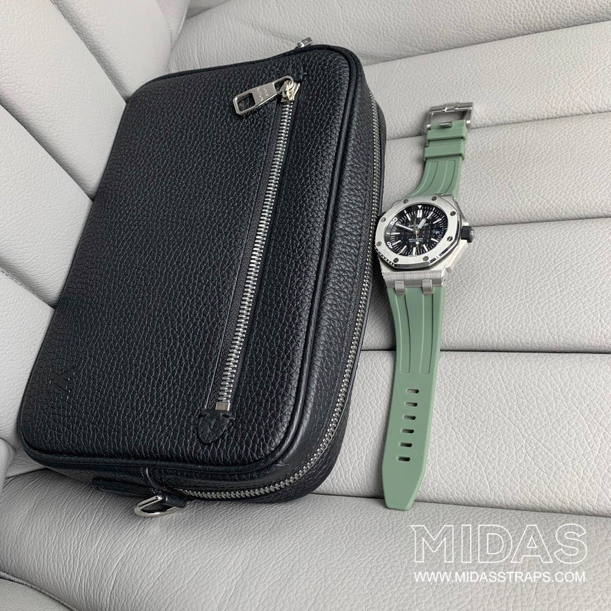 Audemars Piguet Royal Oak Offshore 42mm khaki green rubber strap lifestyle poolside MIDAS