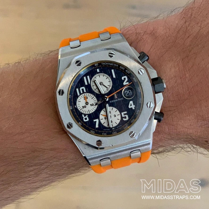 Audemars Piguet Royal Oak Offshore 42mm orange OEM replacement strap on wrist MIDAS