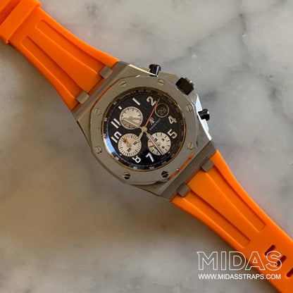 MIDAS AP Royal Oak Offshore Diver 15710ST orange rubber replacement strap wrist shot
