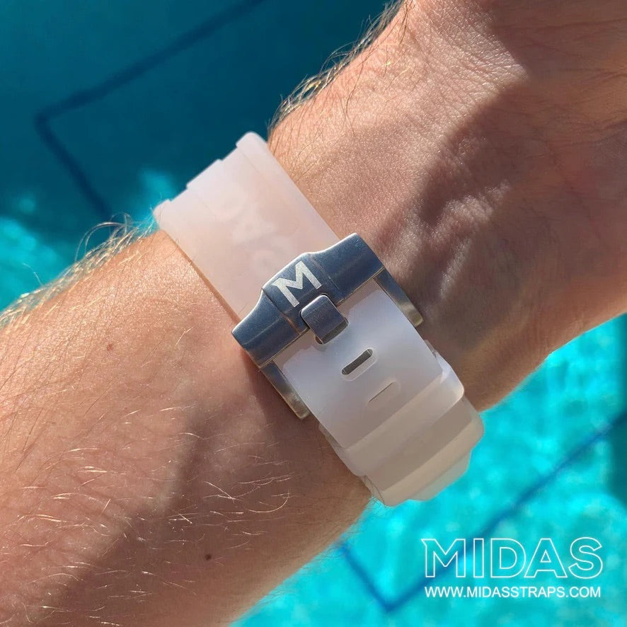 MIDAS AP Royal Oak Offshore Diver 15710ST clear rubber replacement strap wrist shot