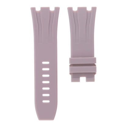 Blush pink grey replacement rubber strap for Audemars Piguet Royal Oak Offshore 44mm by MIDAS Straps, white background flat lay product image.