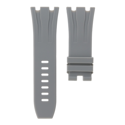 Grey replacement rubber strap for Audemars Piguet Royal Oak Offshore 44mm by MIDAS Straps, white background flat lay product image.