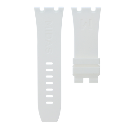 White replacement rubber strap for AP Royal Oak Offshore 26400, white background flat lay product photograph with buckle detail.