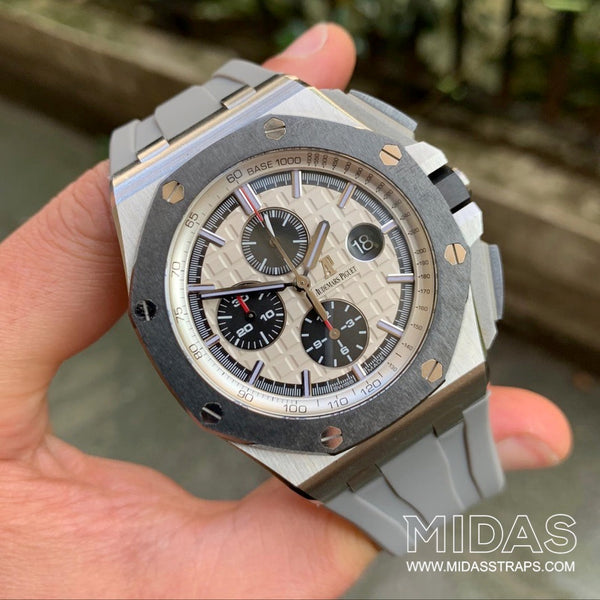 MIDAS Grey AP Rubber Strap for Audemars Piguet Royal Oak Offshore 44mm